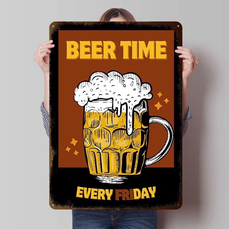 Beer Time Every Friday Tinplate Posters Customizable Wall Art Retro Vintage Metal Signs for Home Room Gamer Decoration Gaming