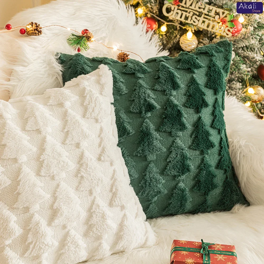 Christmas Embroidered Plush Pillowcase Super Soft Office Cushion Cover Living Room Sofa Pillow Cover Festive Home Decoration