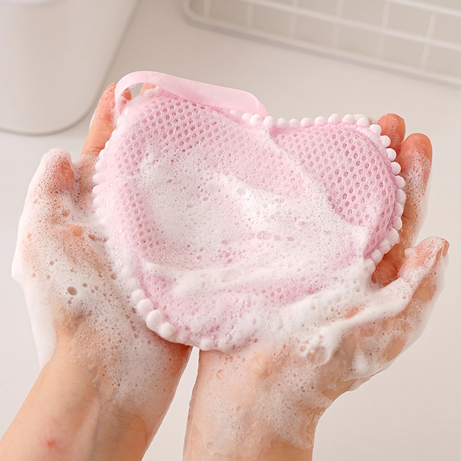 الحقيبة الشبكية للصابون مع الحبل رغوة سريعة دش حامل السفر صافي حمام زهرة تنظيف اكسسوارات الحمام #4