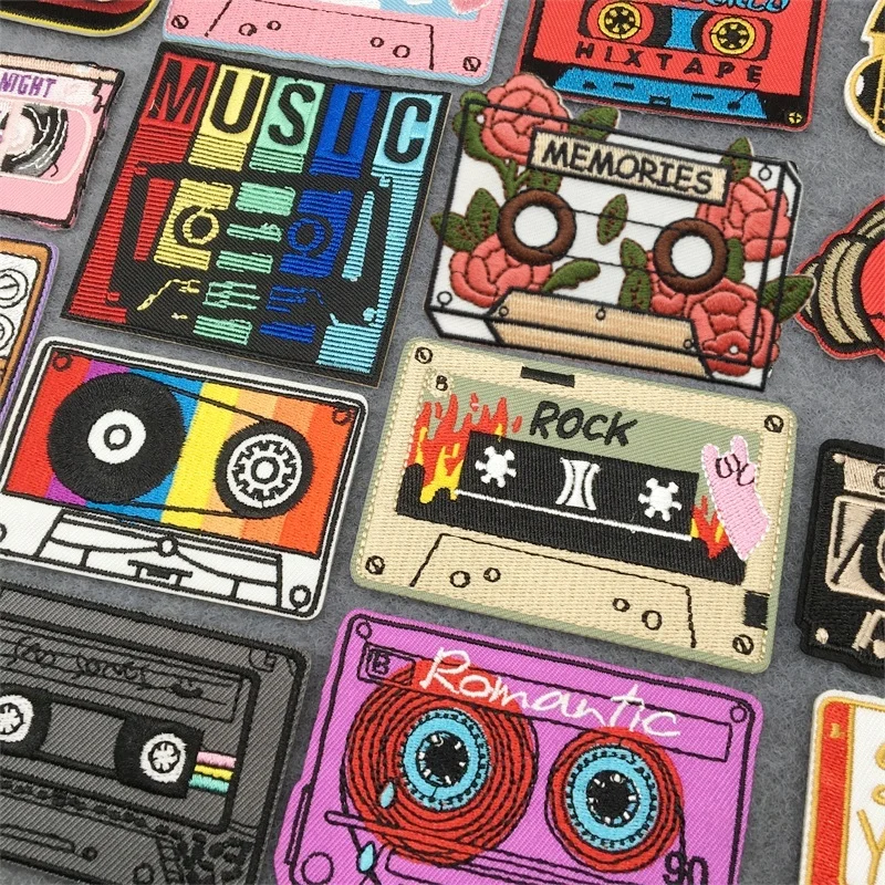 Rockmusik bestickte Aufnäher auf Kleidung, Aufkleber, DIY-Bügelapplikationen, Aufnäher für Kleidung, Jacke, Jeans, Headset, Gitarre, Streifen – Detail 1
