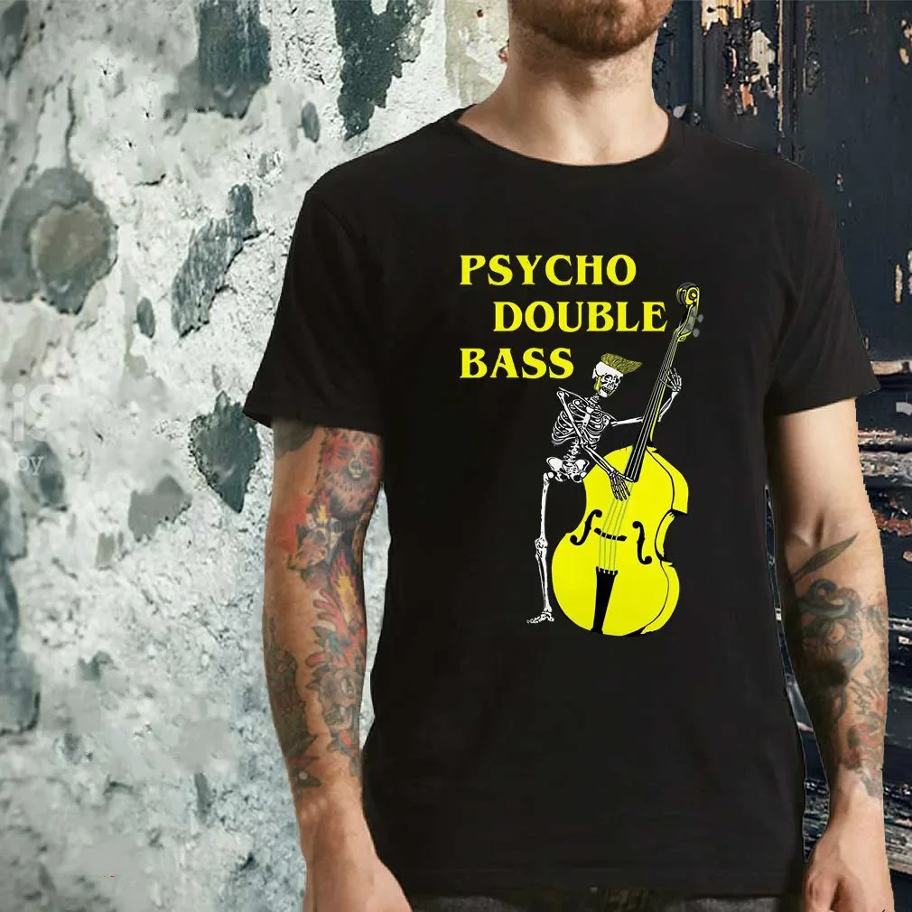 Lustige Psycho Kontrabass Skelett mit Violine T-Shirt 100% Baumwolle O-Ausschnitt Sommer Kurzarm lässig Herren T-Shirt Größe S-3XL