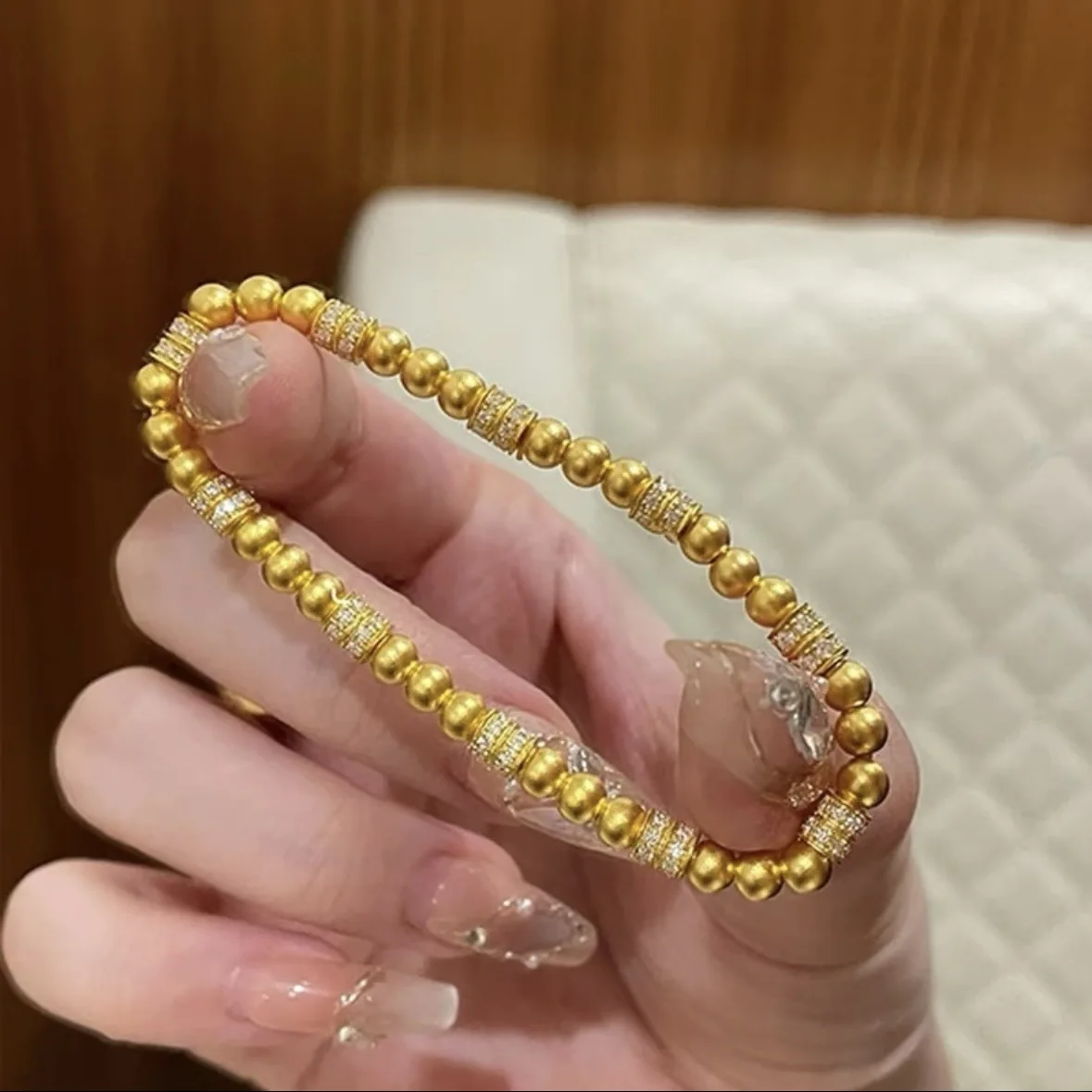 

Plated With Genuine Gold Preservation Ancient Sand Gold Running Ring Bead Bracelet Exquisite And Versatile Girls Gift