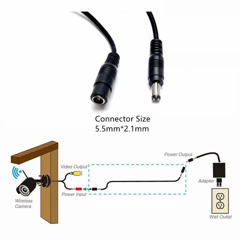 Cable de extensión CC 5,5*2,1mm 3/10/15/20 metros Copport 3V/5V/12V cables extendidos para cámaras WIFI/AHD/IP enrutador de rayas Led