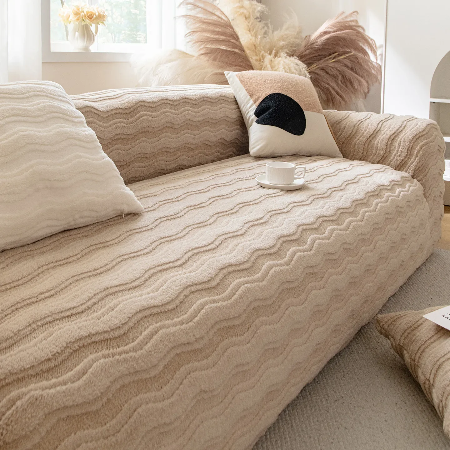 Thick Plush Sofa Cover Cream Style Winter New Full Coverage Sofa Cover Universal Durable Cat-Scratch Resistant Protection Fabric