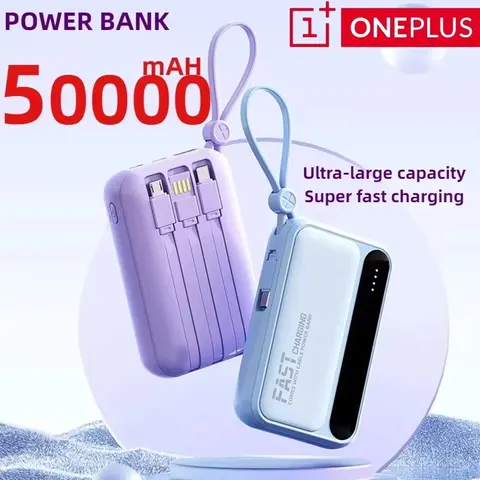 ONEPLUS 50000mAh Capacity Power Bank Fast Charging Mini 4 Cable Portable External Battery For iPhone Samsung Android Type C USB