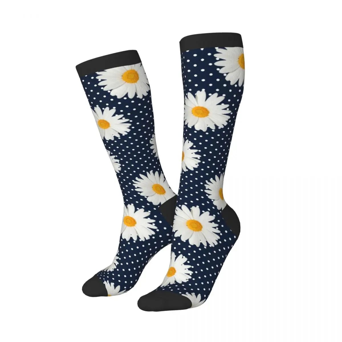 Dots And Daisy Pattern Thigh High Socks Over Knee Long Socks Block Stockings