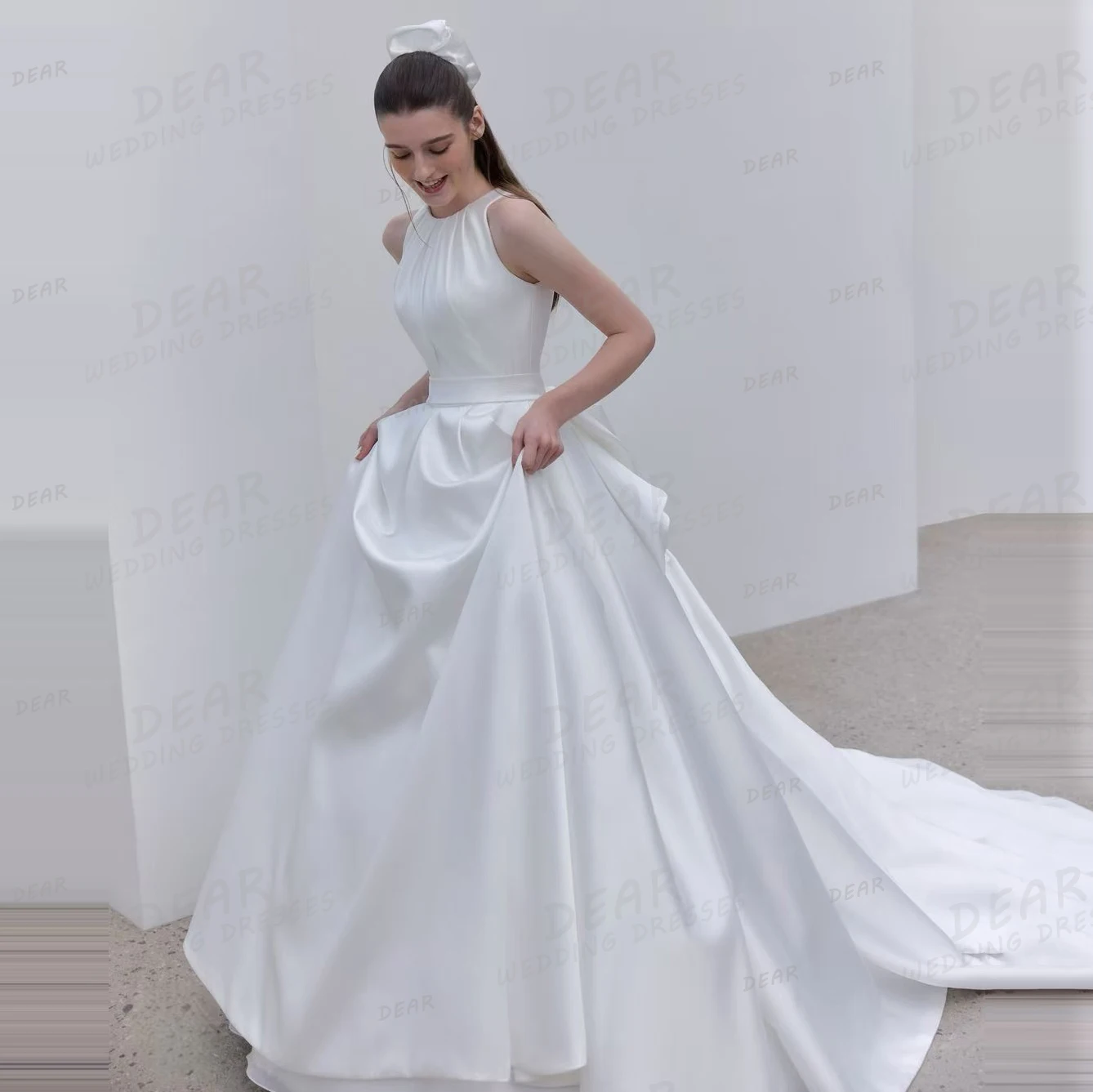 

Elegant Princess Wedding Dresses Women's A Line Sexy Sleeveless O Neck Bridal Gowns Formal Pleat Satin Vestidos De Noche 2025