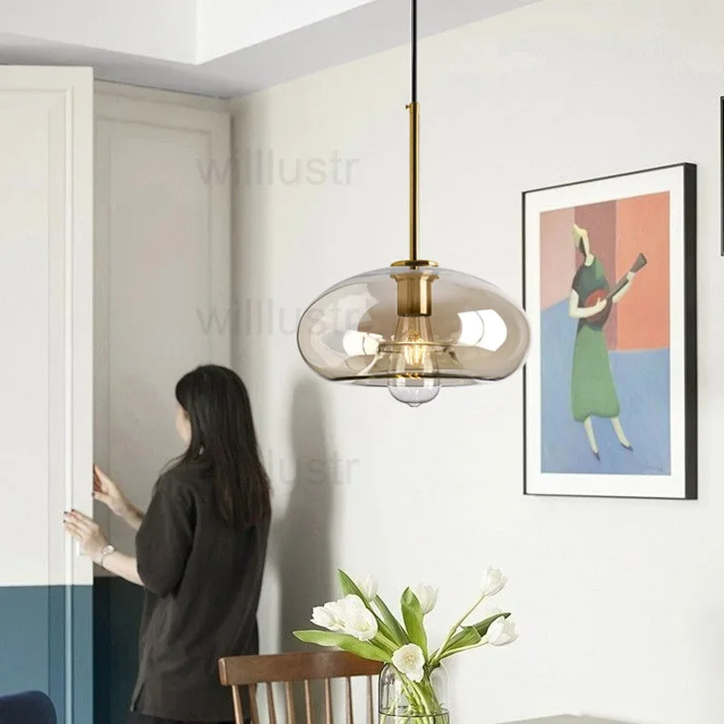 اليدوية الفم الزجاج المنفوخ قلادة مصباح الشمبانيا تعليق ضوء فندق مقهى بار الطعام غرفة نوم سقف معلق الثريا #5