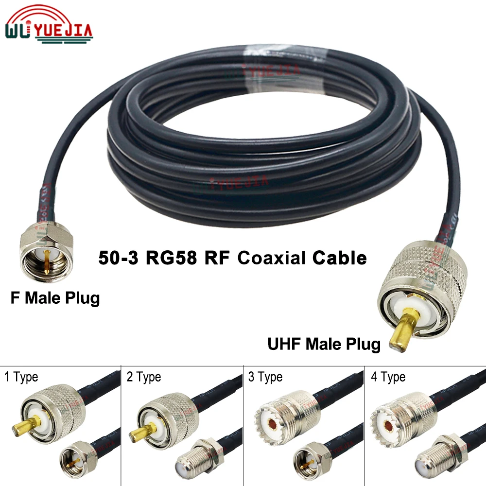 

0.1~30M RG-58/U Cable F Male/Female to PL-259 SO-239 UHF Type Plug Female Jack Connector 50 ohm RG58 RF Coaxial Extension Cable