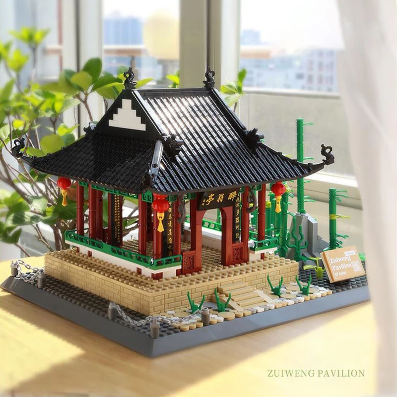 WG5236 Anhui Chuzhou Zuiwengting Chinese Historical Architecture Series Small Particle Building Block Kids Assembly Toy Boy Gift