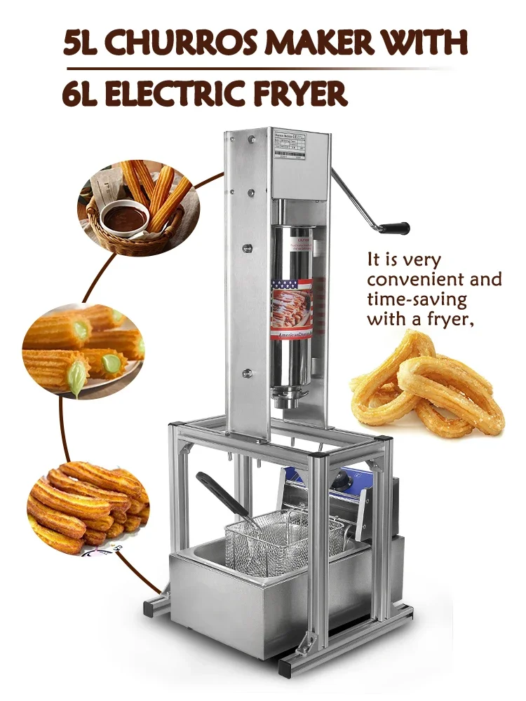 LXCHAN Heavy Duty 5L Manual Spanish Churros Maker With 6L Electric Deep Fryer Device For Fritters Stainless Steel