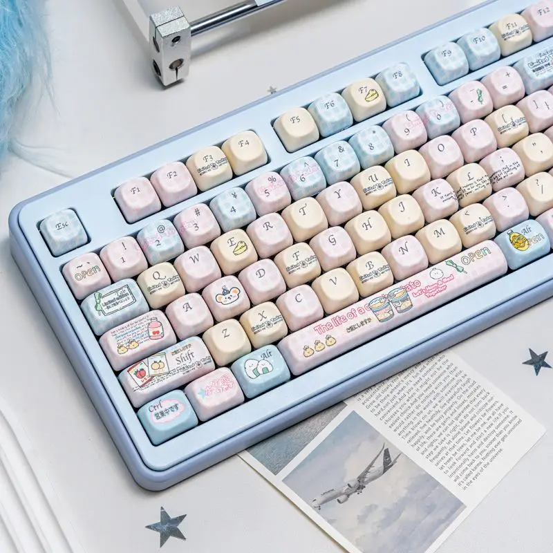 133 Keys Mouse Convenience Store Keycaps PBT High Value Five-sided Hot Sublimation MOA for Girls Mechanical Keyboard 60-108