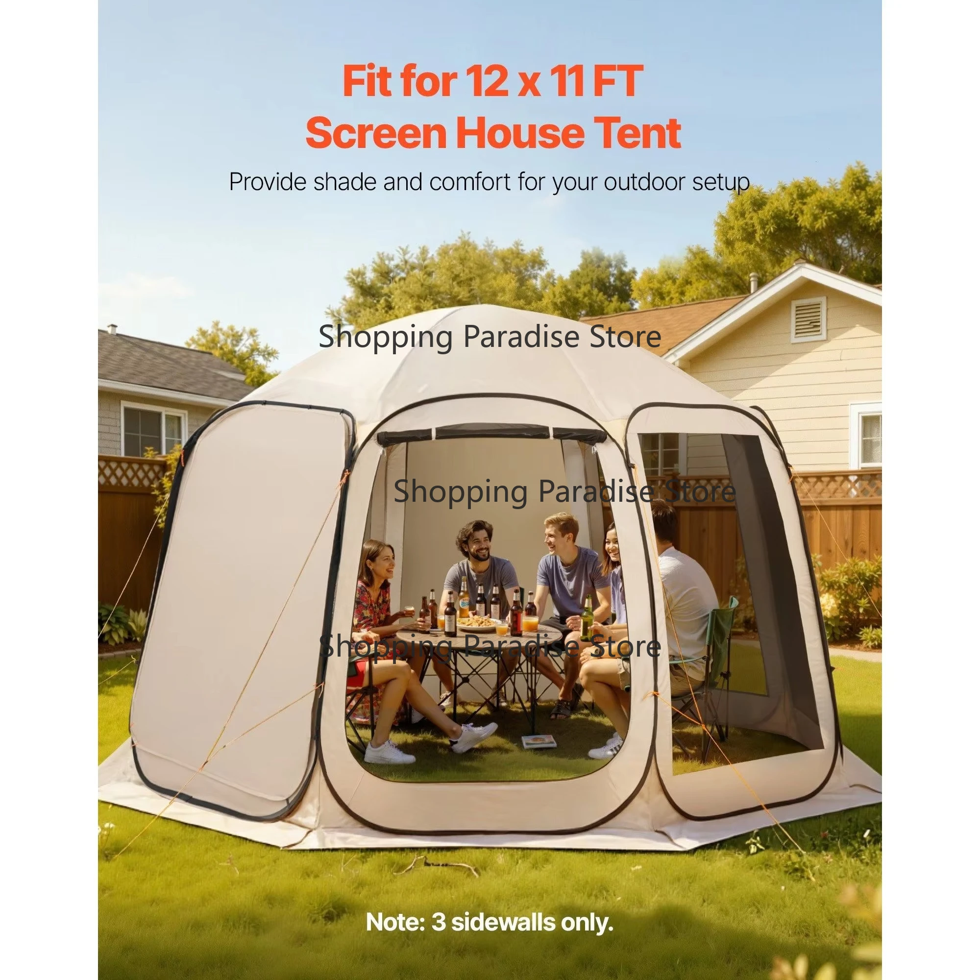Beige 300D Oxford Silver-Coated Fabric Shade Sail Canopy Covers Pack 3 5.51 X 4.59 ft for Outdoor 12 X 11 ft Screen House Tent