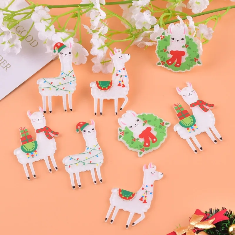 Christmas style 50pcs/lot color pattern print animals cartoon deer shape acrylic beads diy jewerly garment hair accessory