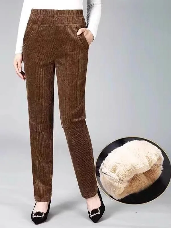 Harlan-broek van lamsfluweel met hoge taille, Fce-gevoerde vrijetijdsbroek voor dames, herfst-winterbroek met rechte pijpen