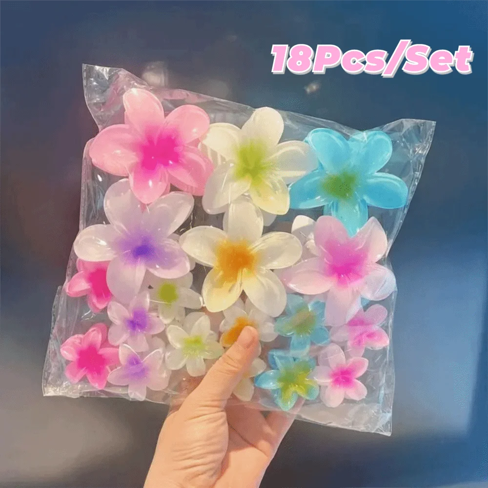 

18Pcs Sweet Gradient Egg Flower Hair Clips Acrylic Barrettes Flower Hair Accessories Shark Clips Summer