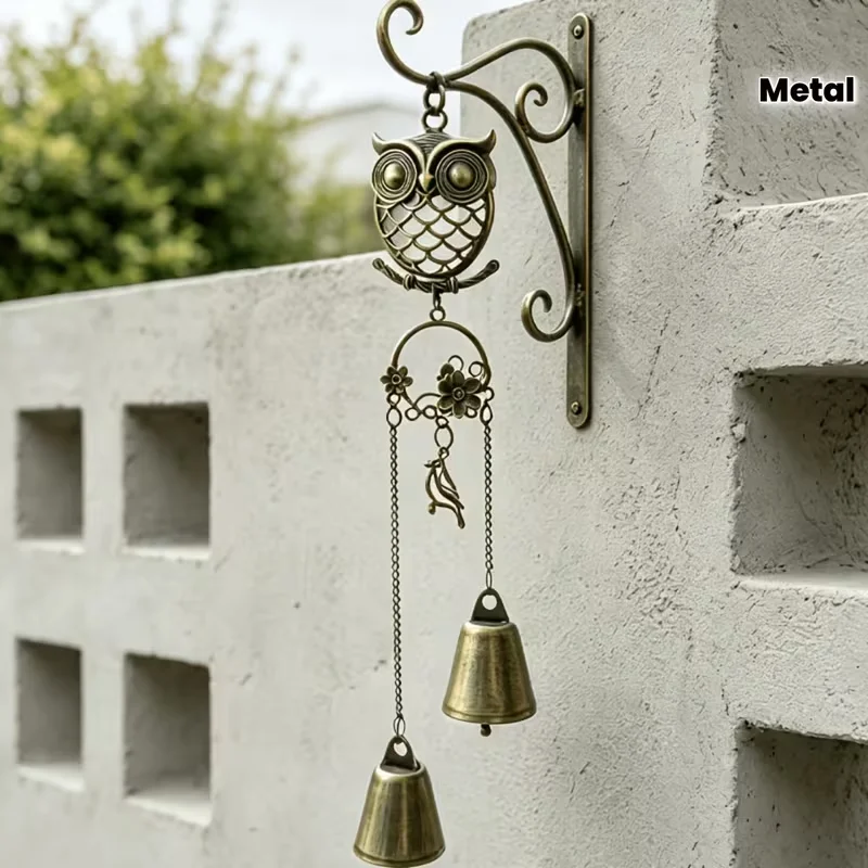 Forest-style Metal Owl Double Bell Wind Chime, Entryway Door Decoration, Christmas and Thanksgiving Gift