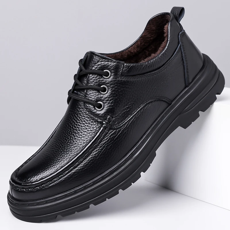 

Genuine Leather Shoes Flat Mens Casual Shoes Cowhide Business Brand Male Footwear Soft Comfortable Black