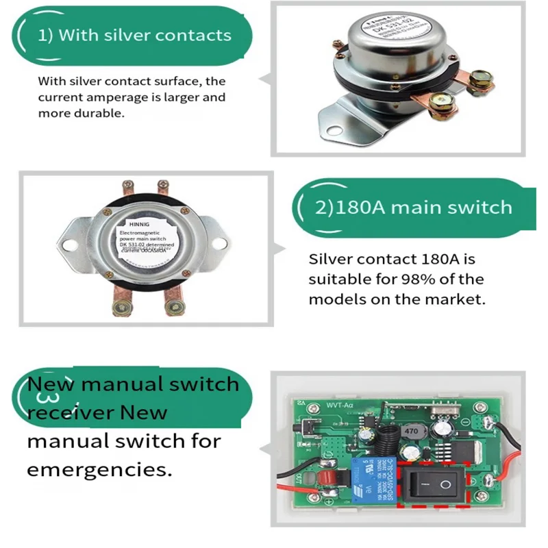 2PC Switches Vehicle Wireless Remote Control Car Battery Master Switches 12v 24v Cut Off Switch Power Electromagnetic Disconnect