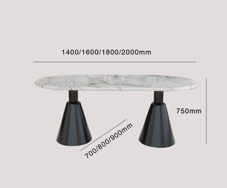 A  French Cream Style Marble Slate Holy Grail Dining Table Black Oval Holy Grail Dining Table Household