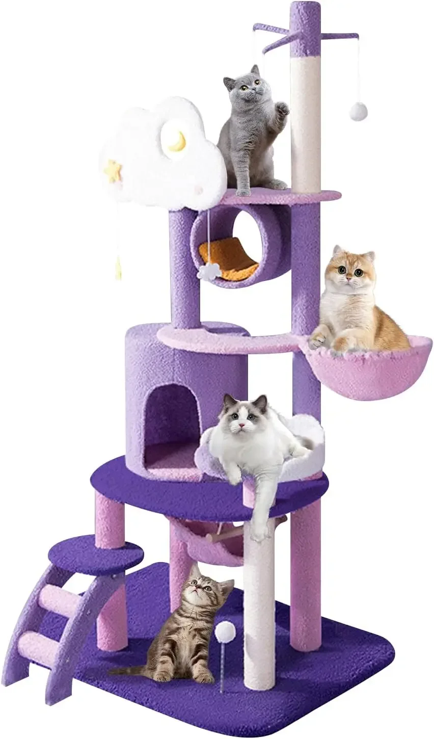 

67 Inch Cat Tree for Indoor Use - Large Cat Tower with Sisal Scratching Post and Multi-Level Plush Condo Furniture Activity