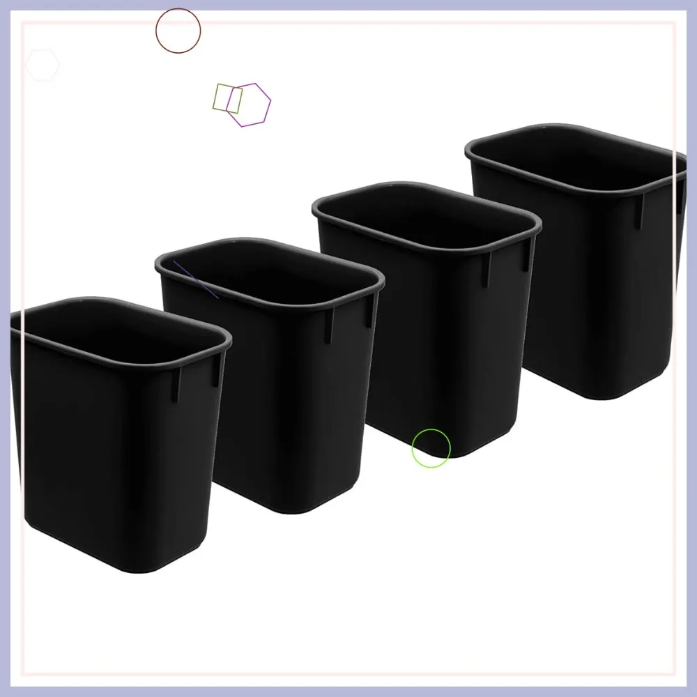 

Set of 4 Black Plastic Deskside Wastebaskets, 3.25 Gallon/13 Quart/12 Liter Capacity for Office or Home Use