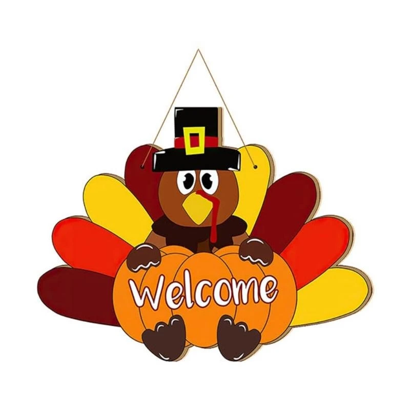 Thanksgiving Wreath for Front Door Turkey Gobble Door Sign Decoration