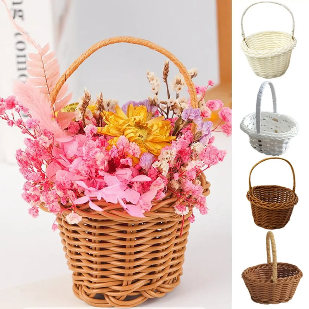 with Handle Imitation Rattan Handhold Household Handwoven Weaving Flower Basket 10 Styles Braid Storage Baskets