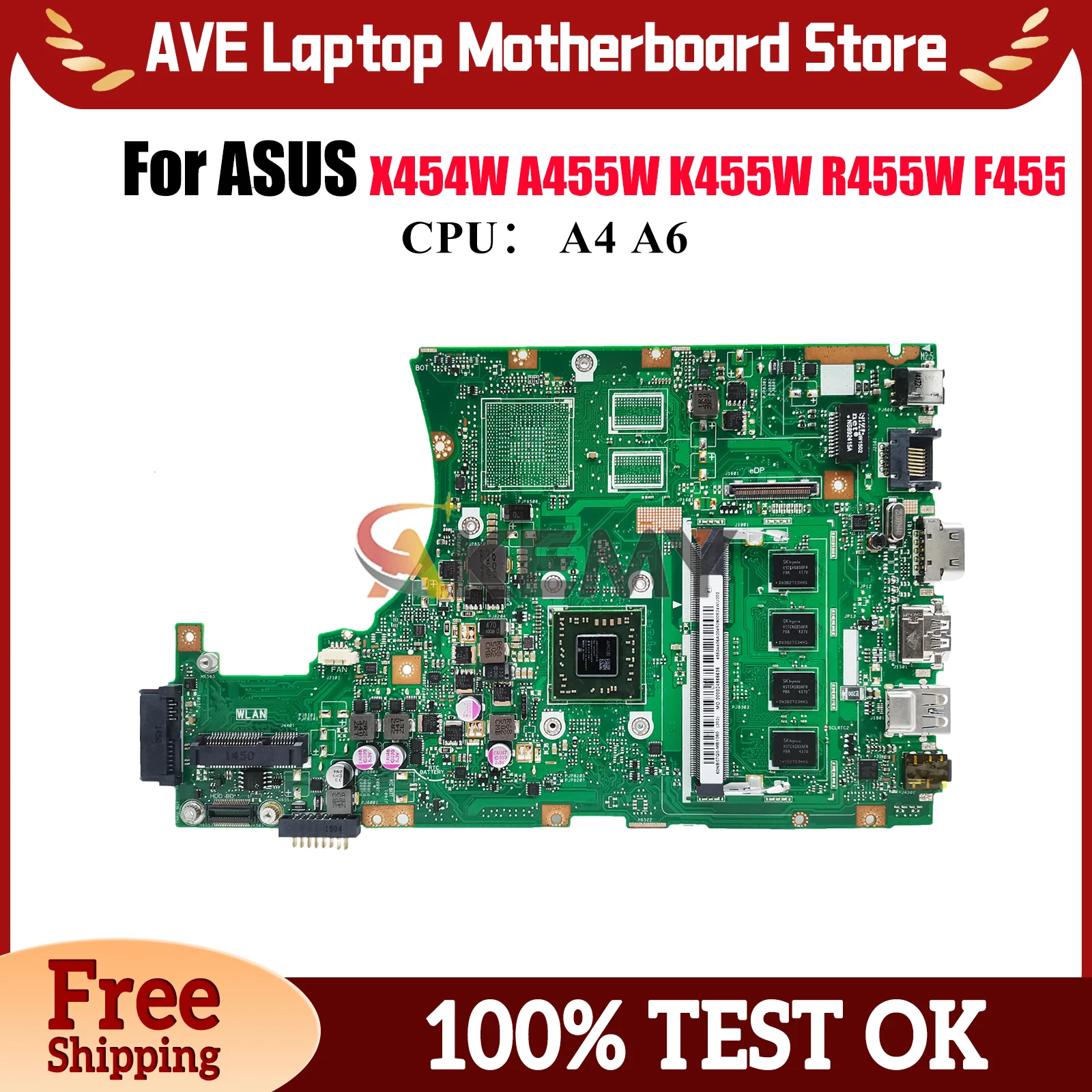 

X455WA Материнская плата для ноутбука ASUS VivoBook X455W X455WE F455W X455WA R455W A455W K455W X454W Материнская плата с процессором A4 A6 тест в порядке