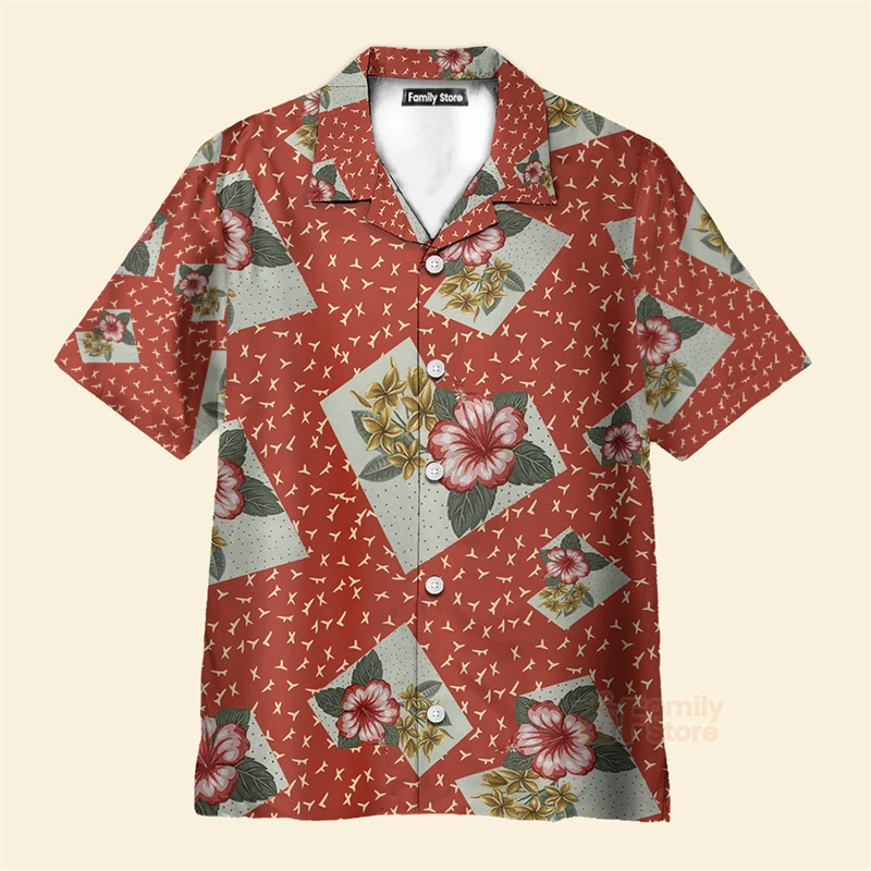 Red Series Tropical Floral Shirt Men 3d Printing Hawaiian Shirts Casual Vacation Lapel Camisa Fashion Beach Short Sleeve Blouse