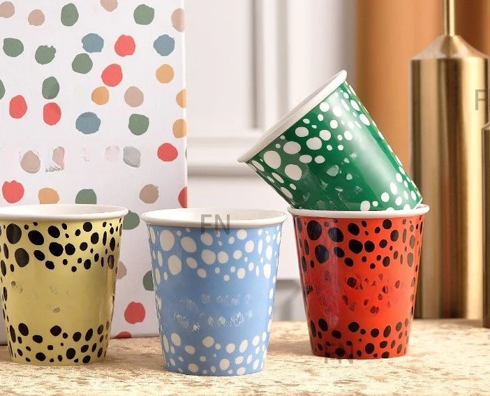 

Kusama Yayoi Color Polka Dot Cup 4-piece set, water cup high value ins style family ceramic cup housewarming gift