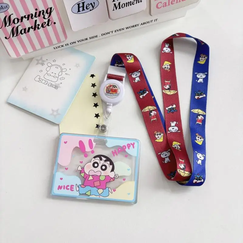 Japan Crayon Shin-chan cute cartoon Acrylic card holder Retractable Snap Buckle Lanyard campus card Bus card protective cover