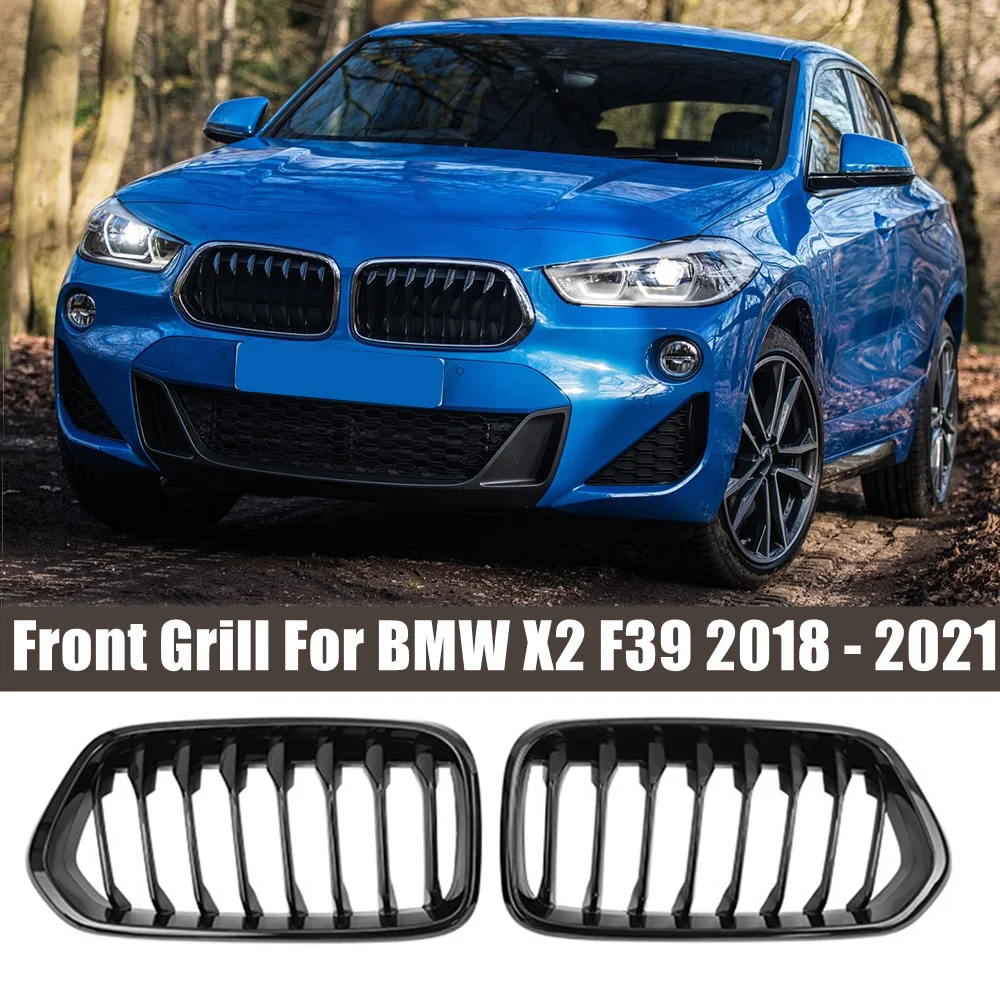 

For BMW X2 F39 2018-2021 Car Front Bumper Grilles Kidney Glossy Black Racing Grill Double Slat Replacement Parts Grille