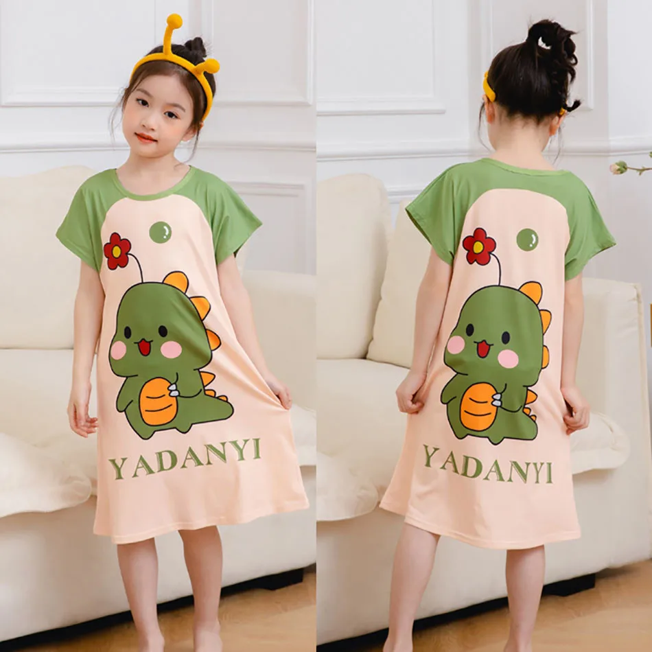 Korean Casual Sleepwear for Little Girls Short Sleeve Cartoon Print Nightgowns Sweet and Comfortable Option for Night Time Wear