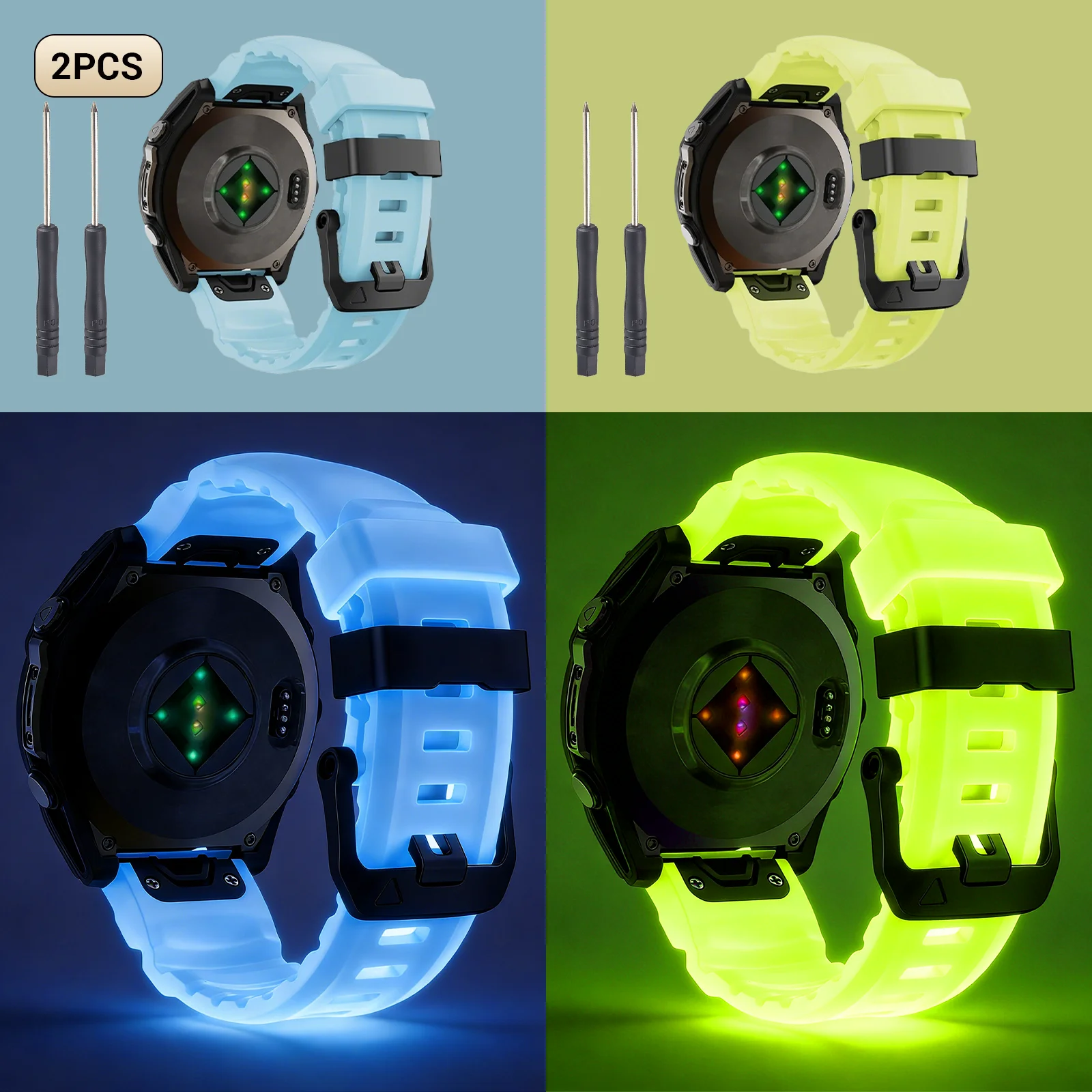 2pc, 22/26mm Luminous Watch Strap, Suitable for Garmin Fenix 8/8 Pro, 47mm, 51mm, E7, 7X, 6X, 5X/Epix Pro/Enduro 3/970 QuickFit,