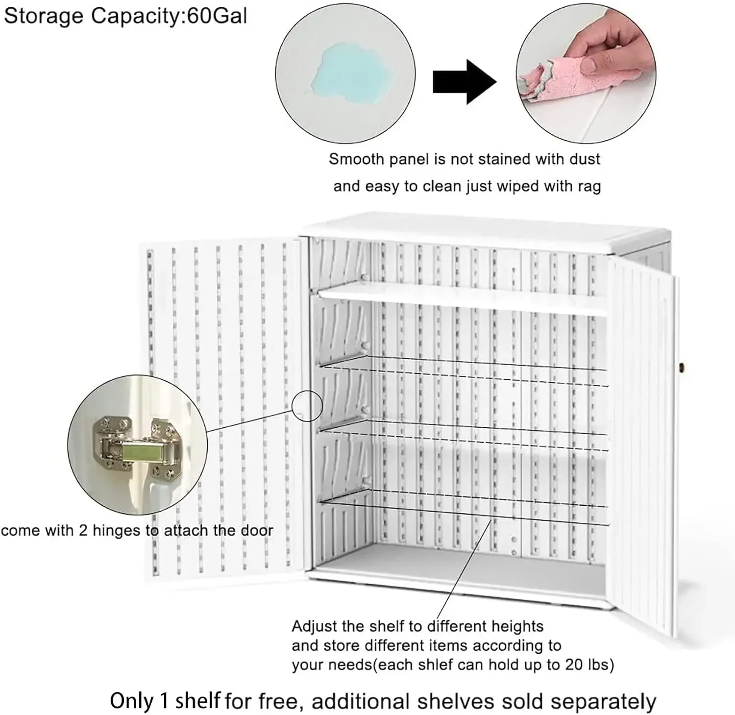 Armoire de rangement intérieure et extérieure étanche avec étagère, armoires d'extérieur en plastique pour .c/ jardin/arrière-cour, beige clair