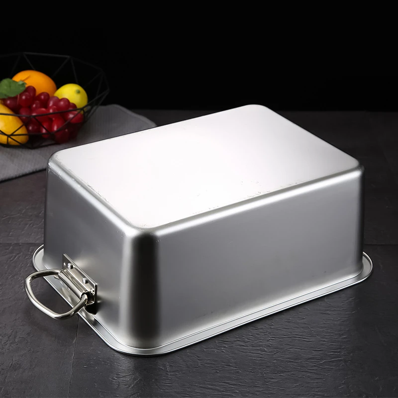 Thicken Stainless Steel Square Basin Fruit Food Storage Tray Deep Plate with Handle Pans Kitchen Cake Bread Loaf Baking Dish