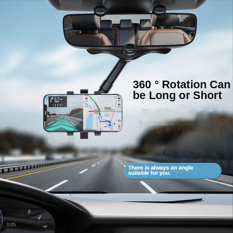 Car Phone Holder 360° Rearview Mirror Phone Holder Auto Rearview Mirror Seat Hanging Clip Bracket Cell Phone Holder for Car image 2