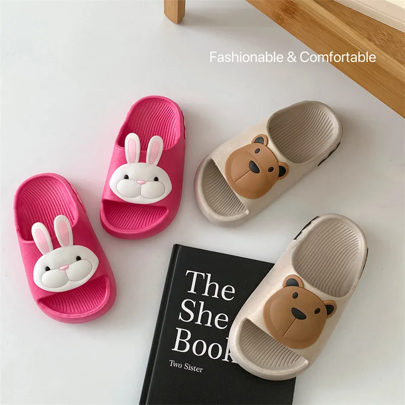 Children Cartoon Rabbit Kids Slippers Boys Bathroom Slippers Girls Non-slip Soft Sole Home Flip Flops Indoor Bathroom Slippers