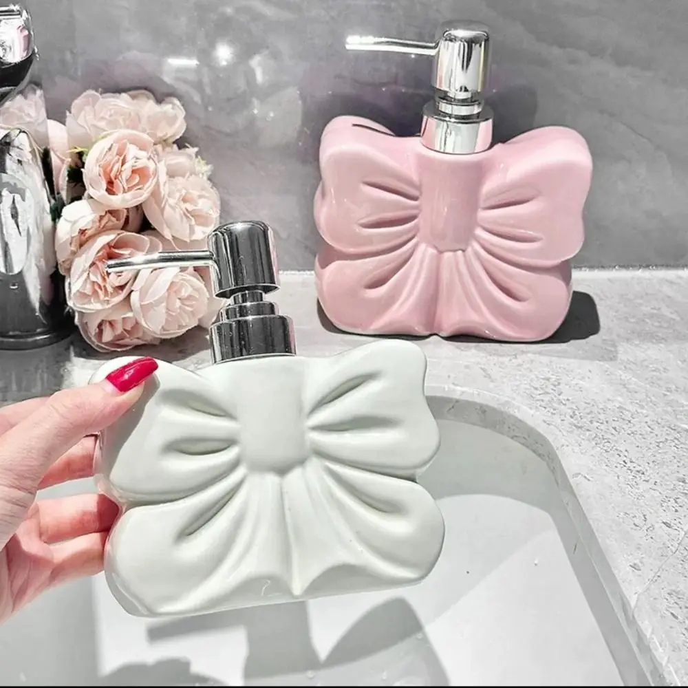 

360ML Body Wash Bottle Empty Bottle Ceramic Liquid Soap Dispenser Bowknot Shaped Refillable Emulsion Bottle Household