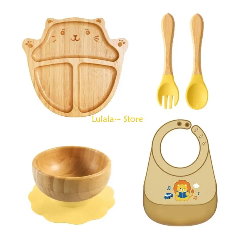 Y4QA Lovely Baby Dinniny Plate Set Feature Anti Tip Suction Bottom for Secure Daily