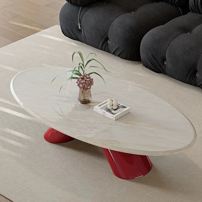 Minimalist marble coffee table Oval dopamine red art coffee table