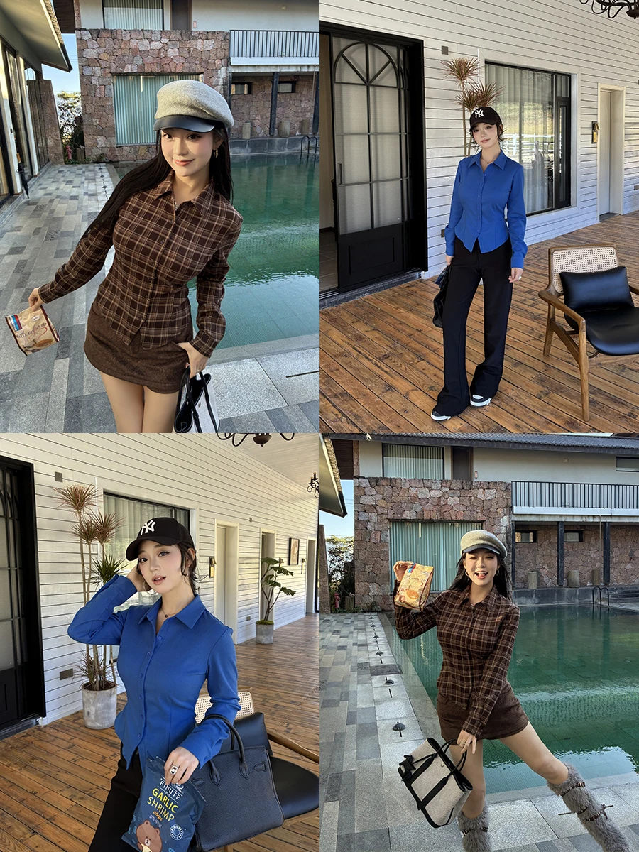 

Slimming Effect Pure Color irt Women's Retro Sle Waist-Cinching Long Sve Ne Polyurethane Elastic Fiber irt