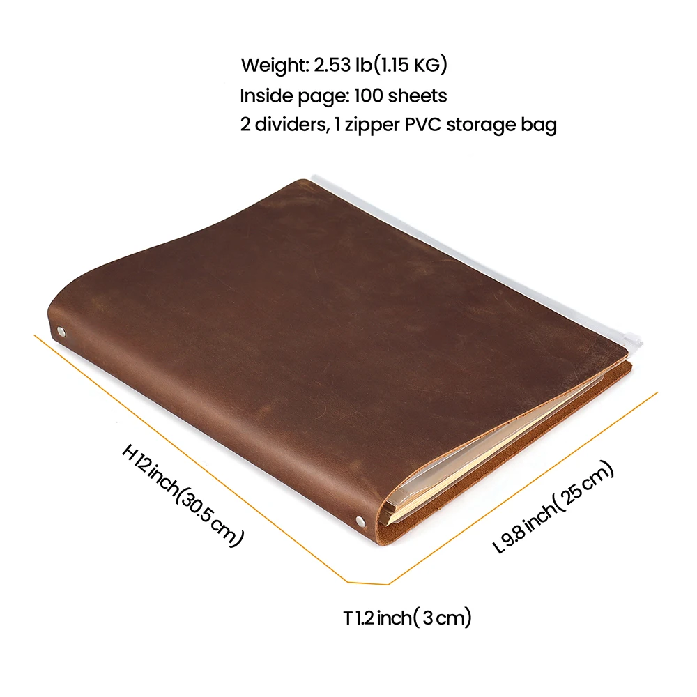 JOYIR Genuine Leather Handmade A4 Size Ring Planner Vintage Unisex Notebook With 4 Ring Binder Sketchbook Office Notepad