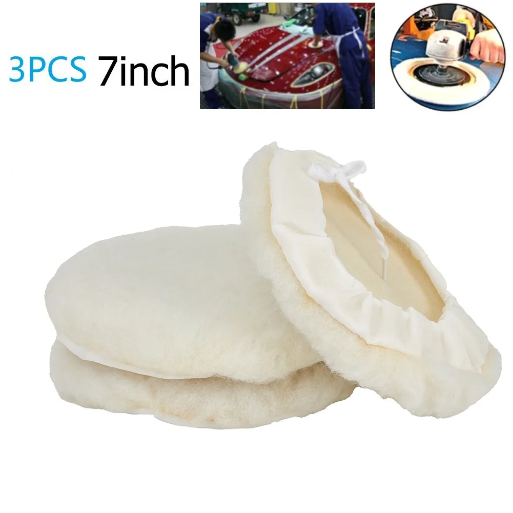 3Pcs 7inch/180 MmCar Lambs Wool Bonnet Buffing Wheel Pad Buffer Polishing Polisher Pad For Electric Polishing Machine