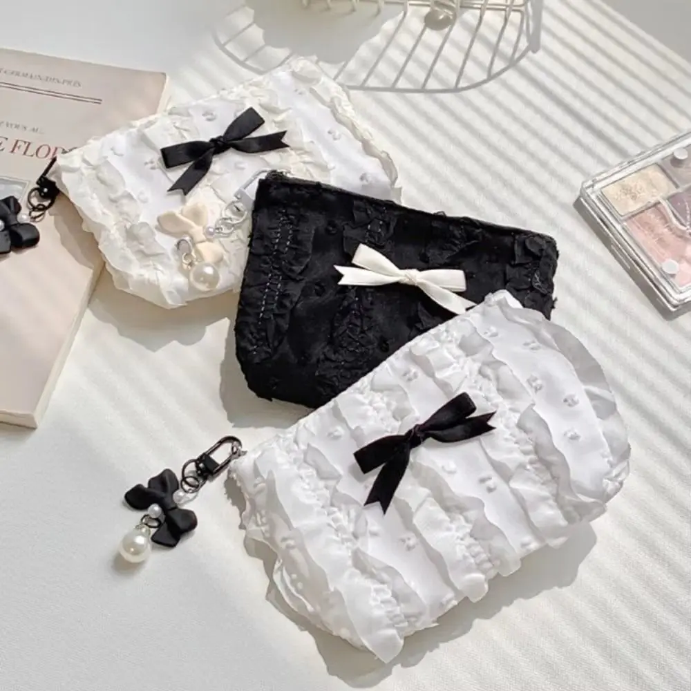 

Ins Ballet Style Bowknot Coin Purse Soft Lightweight Lipstick Earphone Lace Bow Wallet Sweet Keys Cards Small Clutch Bag Girls