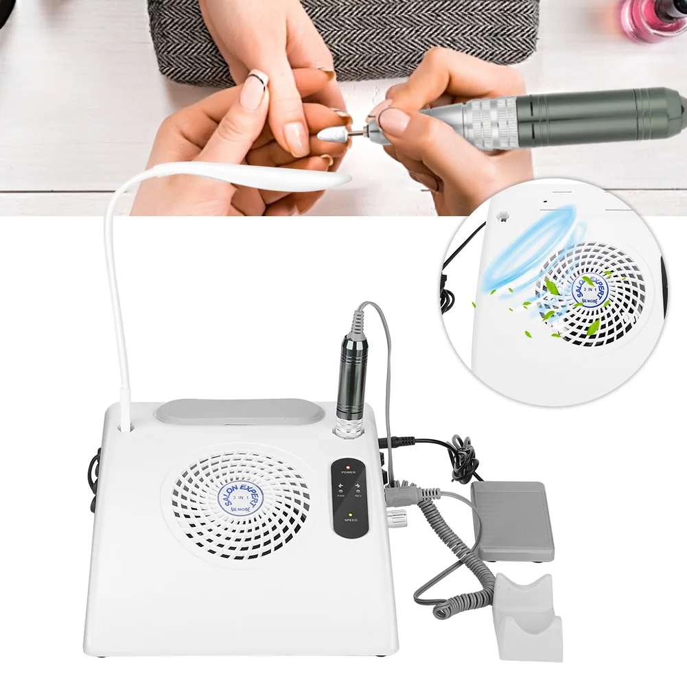 

3In1 Electric Nail Apparatus Grind Polishing Drill Dust Collector Manicure Machine Wth LED Desk Lamp 6 Nail Drill Head Foot Care