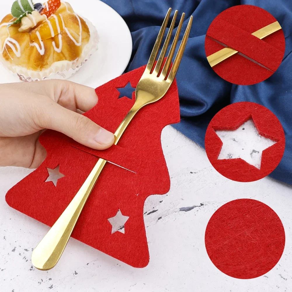 10/1Pcs Christmas Tree Cutlery Knife Fork Cover Table Decorations Home Kitchen Tableware Decors Xmas Dinnerware Wrapping Bag