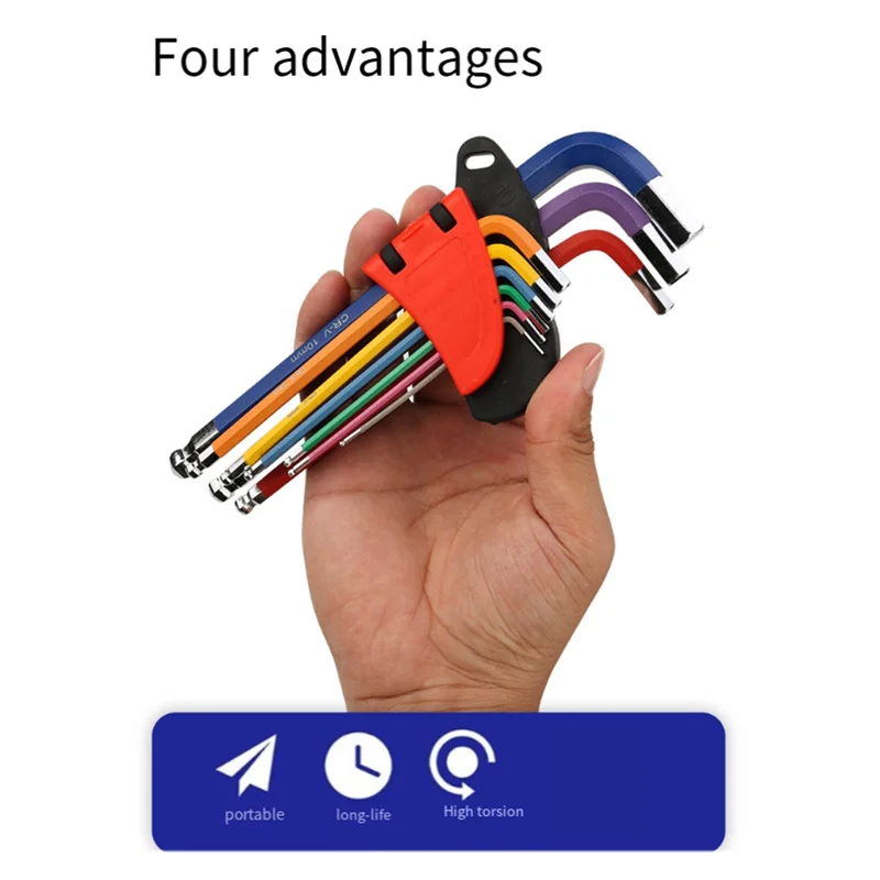 

ABGH-9PCS Hex Key Set L Wrench Kit Long Arm Hex Key Set 1.5Mm To 10Mm Hexagon Spanner Hand Tools For Bicycle Repair