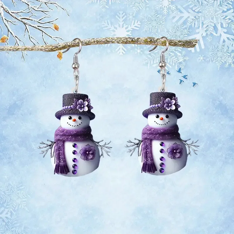 

Purple outfit Christmas snowman acrylic earrings 2025 new retro creative earrings